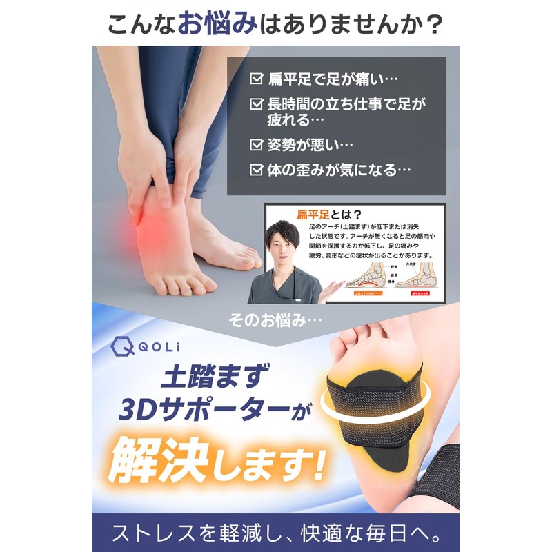 【現役整体師監修】 土踏まず 足裏アーチ 保護 3Dサポーター （1足分） 立ち仕事 衝撃吸収 アジアンフィット 男女兼用モデル