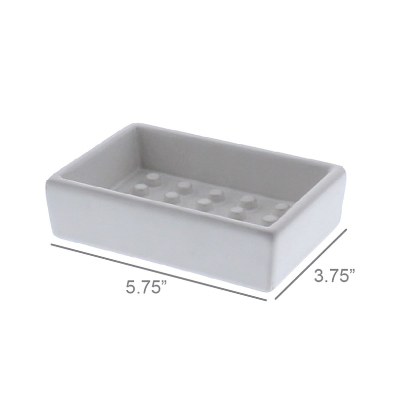 HomArt Rectangle Raised Peg Soap Dish, Ceramic, Matte White