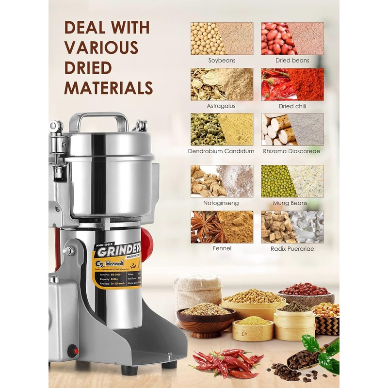 CGOLDENWALL 300g Electric Grain Grinder Mill Safety Upgraded 1500W High-speed