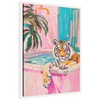 Kate and Laurel Tiger Bathtub Vibrant Dopamine Decor Framed Canvas