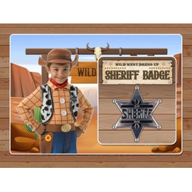 Sheriff Badge Silver Star Pin Cowboy Western Police America USA Deputy Metal Shiny Fancy Dress Up Costume