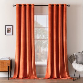 MIULEE Burnt Orange Velvet Curtains 96 Inch Length for Fall Thermal Insulated Soundproof Room Darkening Long Blackout Curtains/Grommet Window Drapes Black Out for Theatre/Girls Room Decor Set of 2