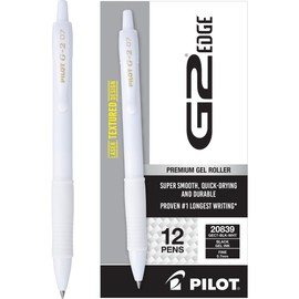 PILOT, G2 Premium Gel Roller Pens, G2 Edge White, Sensory Writing Experience, 12ct box, Fine Point 0.7 mm
