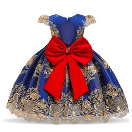 NNJXD Fancy Girls Dress New Year Party Evening Gowns Elegant Princess Dress Ball Gowns Wedding Kids Dresses for Girls Size (150) 7-8 Years Blue 2&