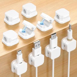 10 Pcs Organizador de Cables Magnéticos, Soporte de Clips de Cable Magnético para Escritorio, Gestión de Cables Sin Enredos, Compatible con Mesitas de Noche/Oficina/Cocina (Blanco)