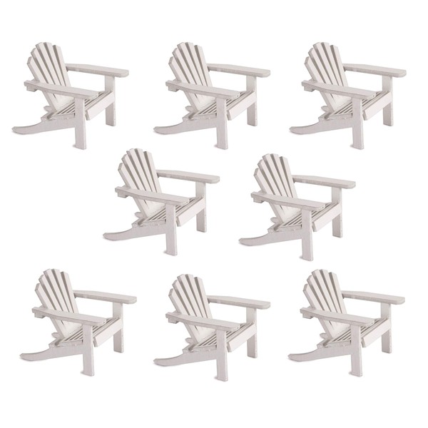 Gute Bote Miniature Wood Adirondack Chair - Wedding Cake Topper Mini Furniture Top Decoration Favor Beach Theme, Great for Dollhouse (White, 8 Pack)