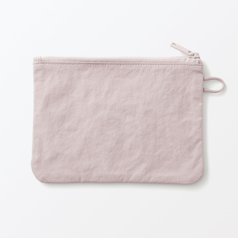 Wrinkle Nylon Flat Pouch, Pink, M, Approx. 7.5 x 5.3