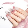 JODSONE Press on Nails 3D Handmade Pink Bow Rhinestone Jelly