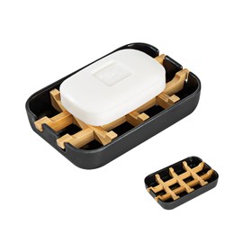 Sansnow Modern Removable Soap Holder, Bamboo Fiber Sponge/Soap Dishes for Kitchen/Bathroom/Shower Room, Black