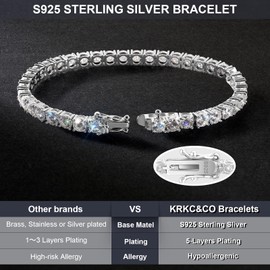 KRKC&CO Moissanite Tennis Bracelet for Women Men, S925 Sterling Silver, 5.29-13.5Ctw D Color VVS1 Round Cut Moissanite Bracelets with White Gold Plated, Jewelry for Her（3mm-6.5in-5.29ctw)