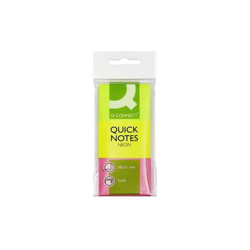 Q-Connect Quick Notes 38 x 51 mm Neon (3 Pack)