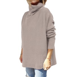 EFAN Women's Turtleneck Oversized Chunky Sweaters Fall Outfits Clothes Trendy Fashion Long Knit Pullover Winter Tunic Tops Light Apricot Medium