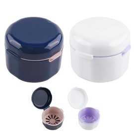 Pack of 2 Braces Box with Strainer, Double Layer Storage Box, Denture Box, Soaking Prosthesis Box, Dentures Box for Storage, Dentures for Couples and Children, Blue + White
