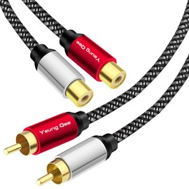Yeung Qee 2RCA Male to 2RCA Female Extension Cable 1.5 ft, 2 RCA Extension Cable Nylon Braid 2 RCA Male to 2 RCA Female Stereo Audio Extension Cord (1.5FT/0.5M)