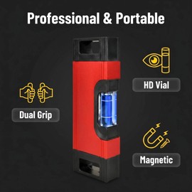 Magnetic Mini Spirit Level, Aluminum Alloy Bubble Level with Dual Handles, Blue Vial, for Woodworking, Picture Hanging & Furniture Installation (Red, 5.67inch)