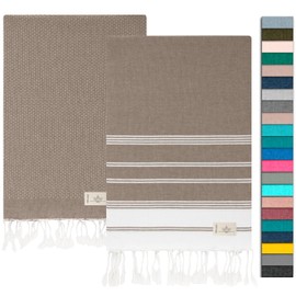 NOUR Premium Hammam Towel, Pack of 2, Made of 100% Cotton, 100 x 200 cm, Picnic Blanket, Sauna Towel, Beach Towel, Extra Light, Absorbent, Quick-Drying, Sand-Free (Brown)