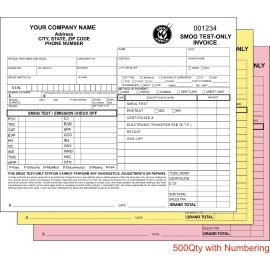 3 Part Smog Test Only Invoices Carbonless Valid In California - 500 Qty with Numbering