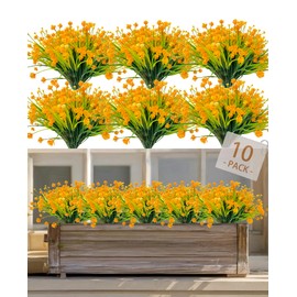 Ribiliwer 10 Bundles Faux Plastic Flowers No Fade Artificial Flowers Home Decoration Plastic Shrubs Plants Garden Porch Window Box Yellow Flowers Artificial for Decoration
