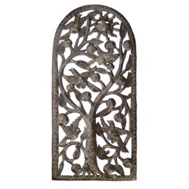 Le Primitif Galleries Haitian Recycled Steel Oil Drum Outdoor Decor, 11 by 22.75-Inch, Tree Window