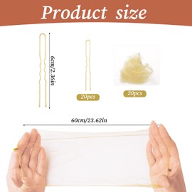 Lnngub Pack of 20 Hair Net with 20 Hair Pins Set, Golden Invisible Hair Nets Elastic Edge Hair Net Bun Made of Nylon with U-Shaped Clips for Ballet, Riding, Sports, Flight Companions