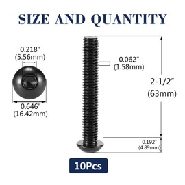 3/8-16 x 2-1/2" Button Head Socket Cap Bolts Screws, 10Pcs 304 Stainless Steel 18-8, Allen Hex Drive, Black Oxide by SG TZH(with Hex Spanner)
