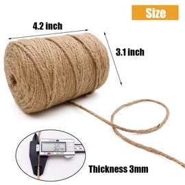 Leecogo - Cordel de yute de 3 mm, 328 pies, resistente y duradero, para manualidades, jardinería y proyectos de bricolaje