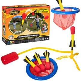 Stomp Rocket Stomp and Catch Rocket Launcher Game for Kids - 4 Foam Tipped Rockets, 1 Launcher Stand, and 1 Catching Net - Fun Outdoor Toy and Gift for Boys or Girls Age 5+ Years Old