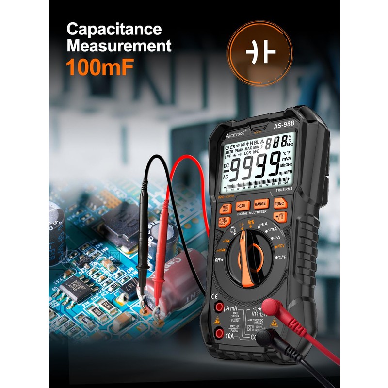 Aicevoos Multimeter Digital Multimeter, 9999 Counts DC AC Voltmeter and