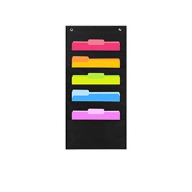 Heavy Duty Storage Pocket Chart with 5 Pockets, 2 Over Door Hangers Included, Hanging Wall File Organizer by Hippo Creation - Organize Your Assignments, Files, Scrapbook Papers & More (Black)