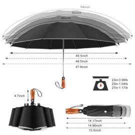 Lejorain Large Reverse Umbrella -50 Inch Windproof Folding Inverted Umbrella - Upside Down with Safety Reflective Strip