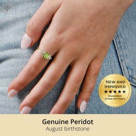 MAX + STONE Solid 10K Yellow Gold Ring for Women with Emerald Cut Green Peridot Gemstone and Created White Sapphire Accents | August Birthstone Rings | Real Peridot Anniversary Ring Size 8