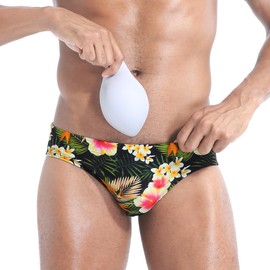 JOCKLAND - Traje de baño de secado rápido para hombre, con almohadilla extraíble y cordón sexy, estampado, Negro -, Large
