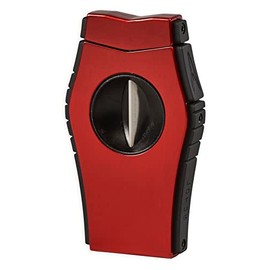 Lotus Viper Cigar Cutter with Single V-Cut Blade, All Metal Housing, Spring Loaded Locking Mechanism, Free Standing Design (Red & Rubberized Black)