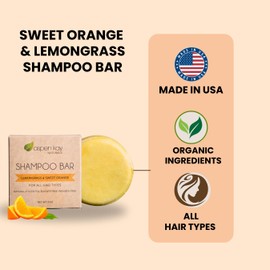 Solid Shampoo Bar, Made With Natural & Organic Ingredients, Sulfate-Free, Cruelty-Free & Vegan, All Hair Types, 3 Ounce Bar (2-Pack Lemongrass & Sweet Orange)