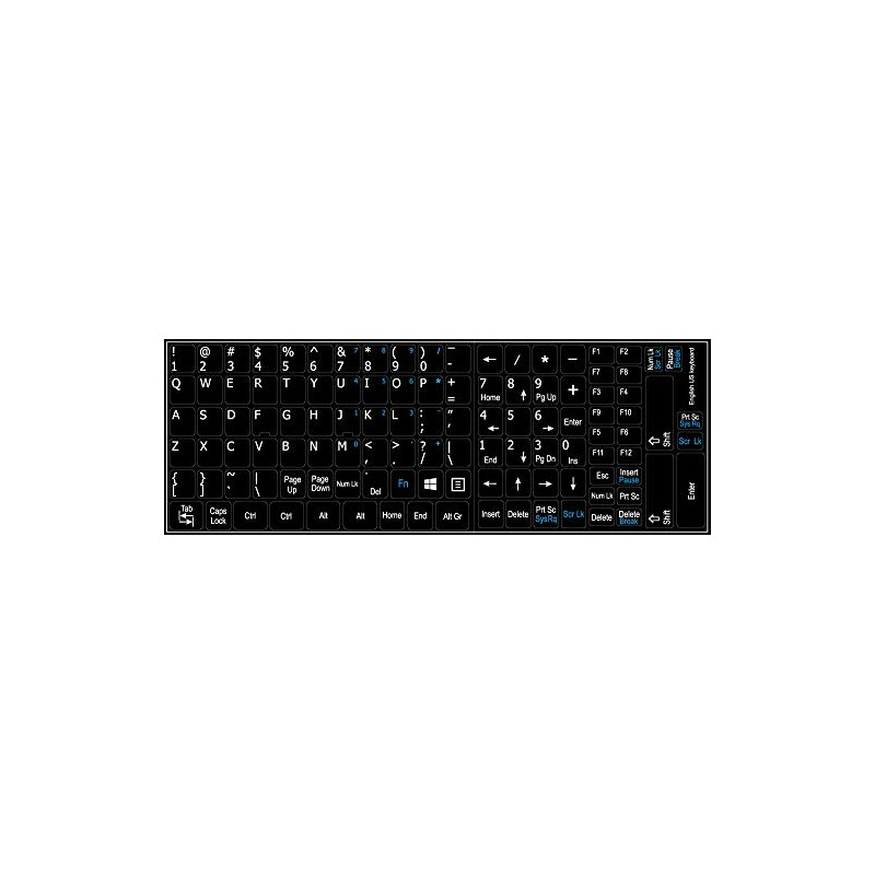 English US Non-Transparent Keyboard Labels Layout with Additional Keys Black