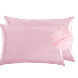 100% Silky Satin Charmeuse Silk Pillowcase Pack of 2 for Hair and Skin (Queen, Pink)