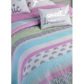 Cynthia Rowley Girls 2 Piece Twin Quilt Set Bicycles Eiffel Towers Geometric Scenes of Paris