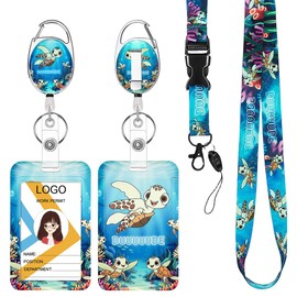 HASFINE Turtle Retractable Badge Holder with Lanyard,Detachable Lanyard & Carabiner Clip,24-inch Nylon Cord Reel,Durable Plastic ID Card Case for Nurses Teachers Students Office Work