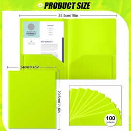 Gueevin 100 Pcs Two Pocket Folders Bulk Plastic File Folder with 2 Pockets Letter Size Paper Heavy Duty Durable Portfolios Case for Home Office School Business 11.61 x 9.45 Inch (Lime Green)