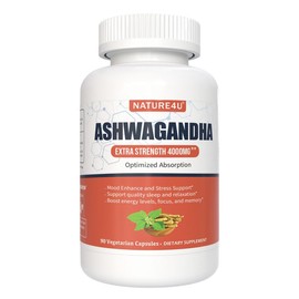 Nature4U Ashwagandha 4000mg Extra Strength, Optimized Absorption with Black Pepper and Ginger Root, Natural Adaptogen Mood & Stress Support, Sleep & Energy Support, 90 Vegan Capsules