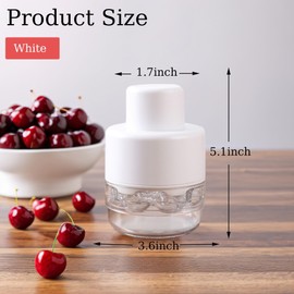 PCTC Cherry Pitter Tool - Pit Remover for Cherries & Olives, Multi-Functional Fruit & Vegetable Tool, Quick Release Remove 7 Cherry Pits at Once, Kitchen Gadget for Easy Prep (White)