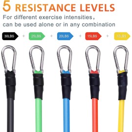 himaly Bands Set with Handle 10-150lbs Levels Strength Exercise Band Training Tubes Tension Workout Gym Equipment Men and Women for Home Use Physical, 5 Colors