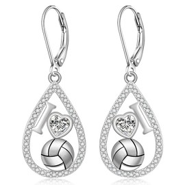 Volleyball Earrings for Women Dangle Heart Volleyball Earrings Sterling Silver Love Sports Earrings