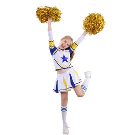 LOLANTA Girls Carnival Costume, Cheerleader Uniform Outfit + Poms + Socks Clothing Dress, Yellow, Label Size: 120
