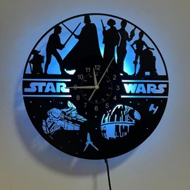 Vinyl Wall Clock Star 12 inch LED Wall Clock 7 Color Changing Wall Clock for Kids Wall Art Clock Handmade Home Decor