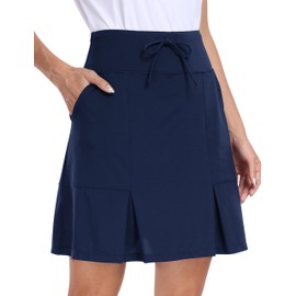 MoFiz Skorts Skirts for Women with 3 Pockets 20" Knee Length Golf Skirt Modest Long Tennis Athletic Skirts for Women Navy Blue 2XL
