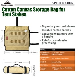 CAMPINGMOON Cotton Canvas Tent Stake Case Storage Bag in Length Beige Color B126,B135 (US - Max 11.81’’/30cm in Length, B126)