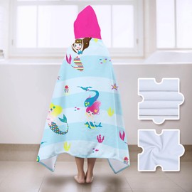 Ritiga Mermaid Bath Towels for Kids Ages 4-8 Beach Towels Mermaid Pink Pool Travel Swimming Bath Shower Towel for Girl Kids Beach Towel for Girls Polyester Hooded Towel 35 * 60