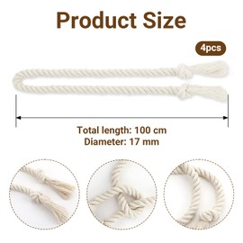GlasFlength Curtain Tiebacks, Pack of 4 Boho Tiebacks for Curtains, Hand Knitted Curtain Tape, 100 cm, Cotton Rope, Curtain Rope Buckle, Curtain Holder for Bedroom, Office, Living Room (Beige)