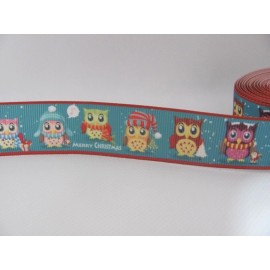 Christmas Owls 1 inch Grosgrain Ribbon Teal